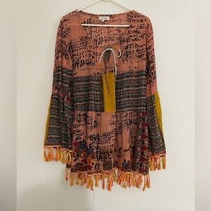 Tunic Fashion Dress top Velzera Round Neck Bell Sleeve Fringe Size Small